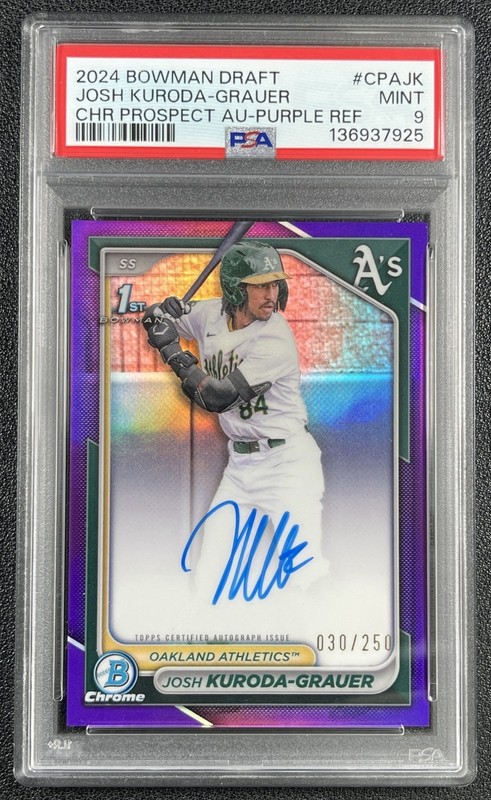 JOSH KURODA-GRAUER PSA 9 2024 BOWMAN CHROME DRAFT AUTO PURPLE REFRACTOR 30/250