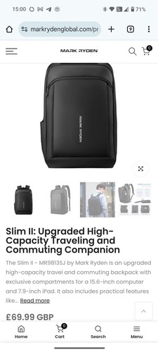 Mark Ryden Slim 2 Travel/Commuting Laptop Work Backpack Black RRP £70 - Picture 8 of 8