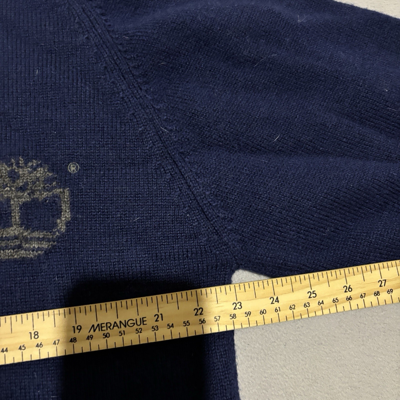 RARE VTG Timberland Performance Pullover Sweater Large Navy Wool Spellout Logo image 5