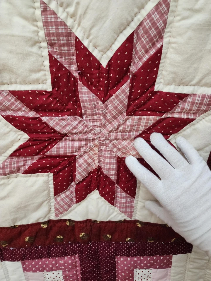 ¿Colcha Amish acolchada a mano? Cabina de troncos diseño estrella, 65"x46" (?165 x 117 cm) Foto 4 de 4