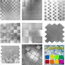 Metall Mosaik Fliesen selbstklebend Silber Aufkleber Küchenwand Fliesenspiegel