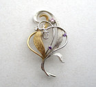 14K Yellow & White Textured & Polished Gold Diamond Topaz Amethyst Brooch Pin — photo 7