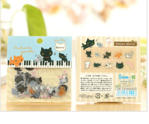 US Lot 80 Kawaii Japan PVC Sticker Flakes San-X Nyanko Black Cat Cute Diary Seal - Picture 4 of 4