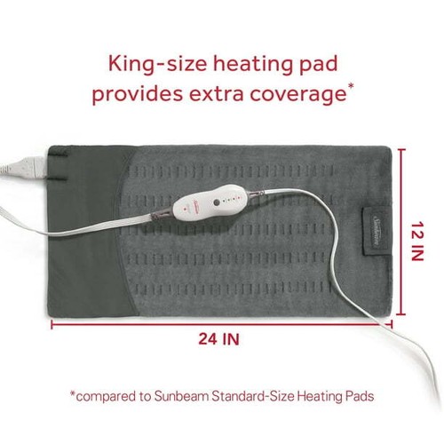 "Sunbeam King-Size Heating Pad – 12x24”, Gray, Compact Storage Design" - Picture 2 of 5
