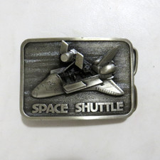 1980 Metal 3D NASA Space Shuttle Belt Buckle 3.25 x 2.25 Pewter in Original Box