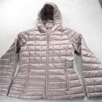 Calvin Klein Premium Down Jacket Womens Small Pink Metallic Packable Full Zip