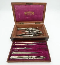 Antique US 1900's Compas Superieurs Brevetes S.G.D.G. Drafting Drawing 20 parts+