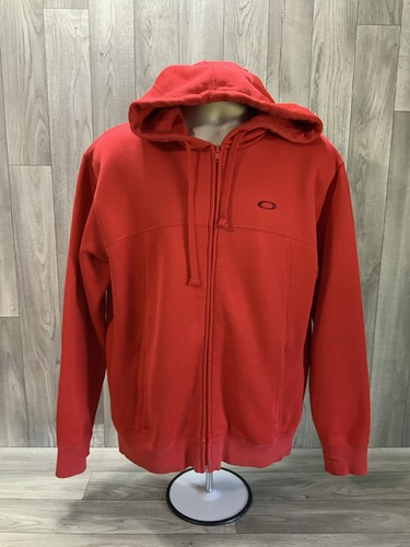 Oakley Hoodie Mens Medium Red Fleece Lined Zip Up Sweatshirt