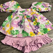 Janie and Jack 2T Purple Floral Top and Shorts Outfit