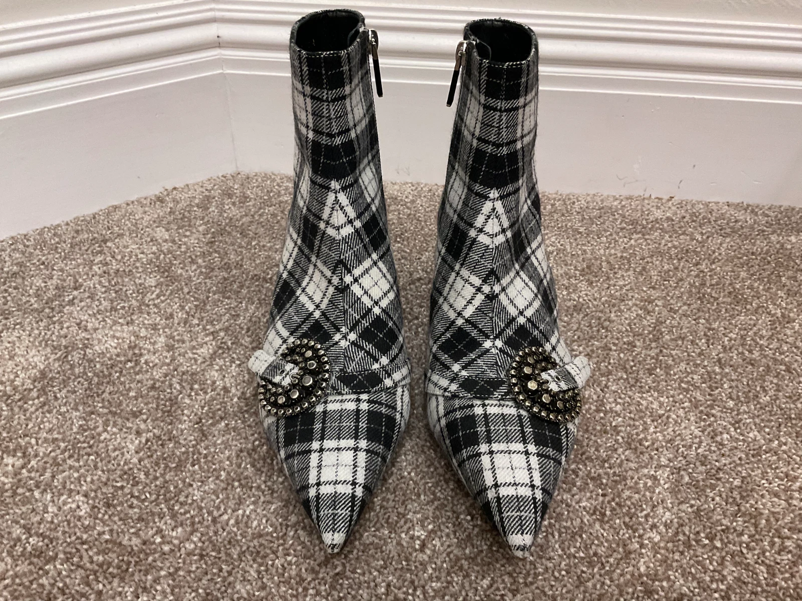 Bottines CHRISTIAN DIOR toile tartan gang emblème talon bas 39,5 noir