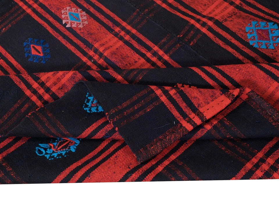 4.6x8 Ft Vintage Hand-Woven Kilim, Anatolian Rug in Red, Navy Blue & Black - Image 3 of 4
