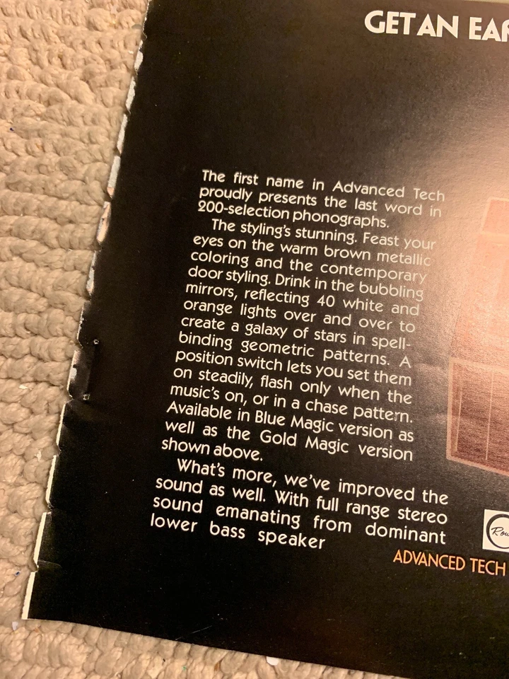 Original 1981 a 11-8 1/4” Rowe Gold Magic  Jukebox phonograph FLYER - Image 2 of 2