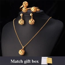 Gold/Silver Plated Balls With Diamond Cut Out Holes 4 pieces Jewelry Set