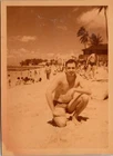 Vtg Color Photo 1944 WW2 US Army Soldier Man 113th Engineers Beach Ocean Sea