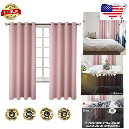 Classic Baby Pink 52x72 Inch Grommet Curtains - Noise Reducing Blackout Drapes