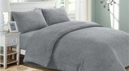 Teddy Bear Fleece Fitted Sheet OR Duvet Cover Set Sherpa Bedding Warm - Picture 4 of 36