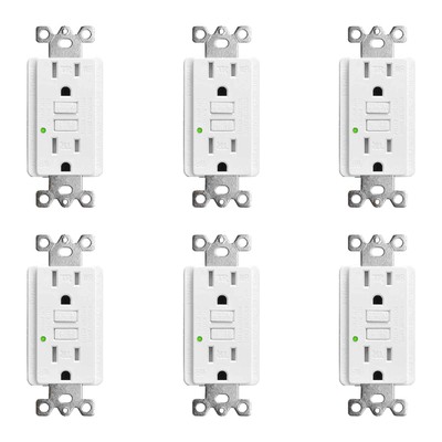 6 Pack Tamper Resistant GFCI Outlet Receptacle 15 AMP 125 Volt TR WR White ETL