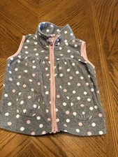 Baby Girls 24 mo Carters Fleece Gray Pink Polka Dot Full Zip Vest Pockets