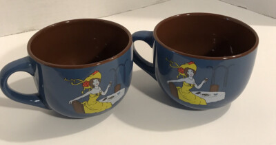 Cafe Boheme Set Of 2 Cups Mugs Coffee Creme Liqueur Collectible 16 oz Blue/Brown