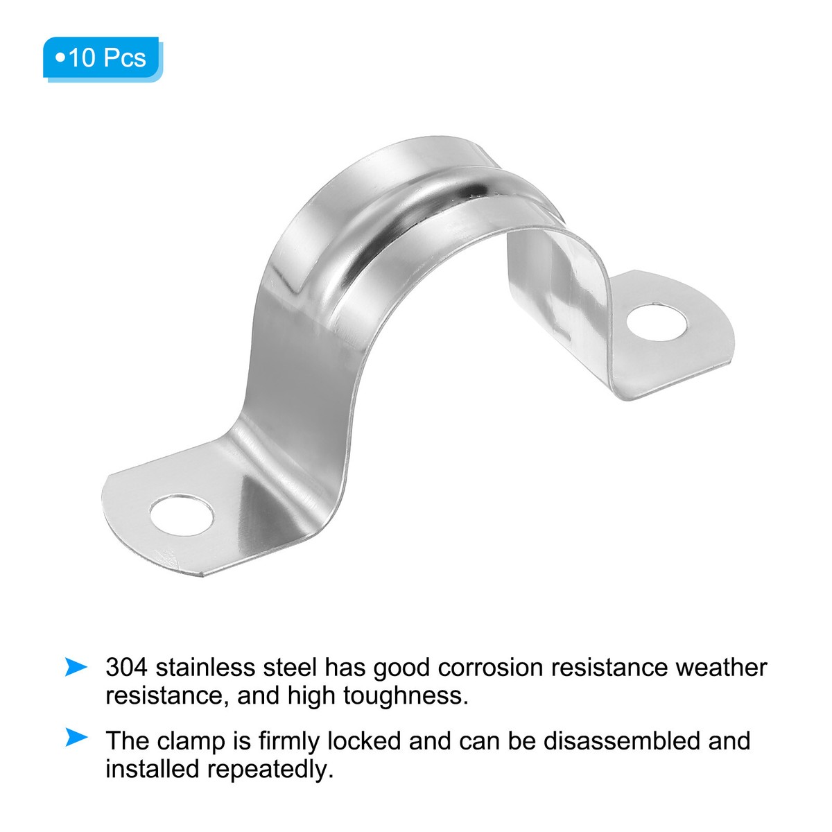 Sipery 30Pcs M16 Two Hole Strap U Bracket - 304 Stainless Steel Pipe Clamp For 0.62 Inch Pipes