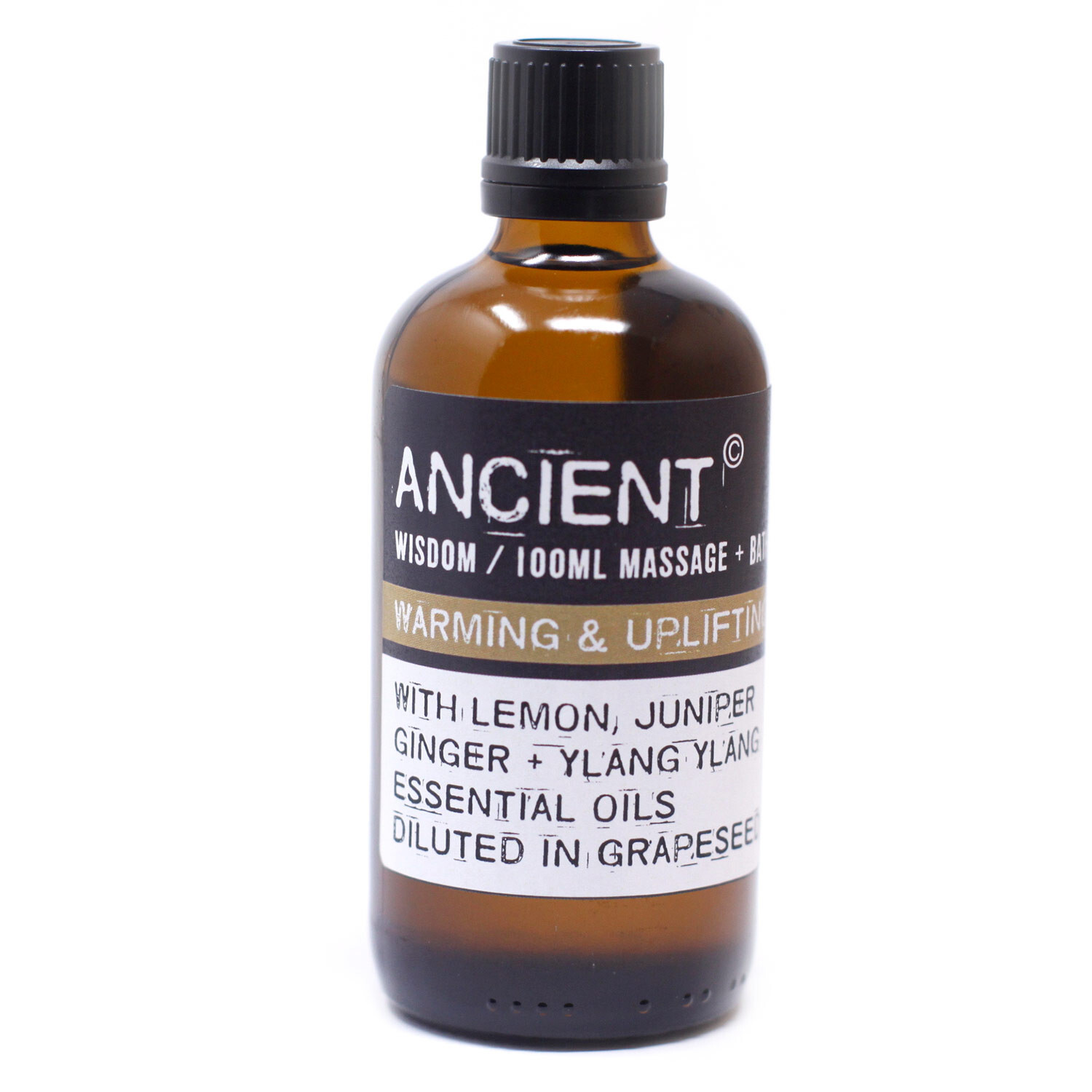 Warm & Uplifting Massage Oil 100ml, Lemon, Juniper, Ginger, and Ylang Ylang