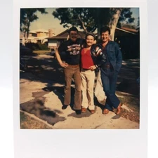 Vintage Polaroid Photo Cute Men Mustache Friends Smiling Found Art Snapshot 