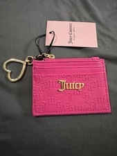 Juicy Couture Pink Zippered Up Card Case with Heart Keychain NWT