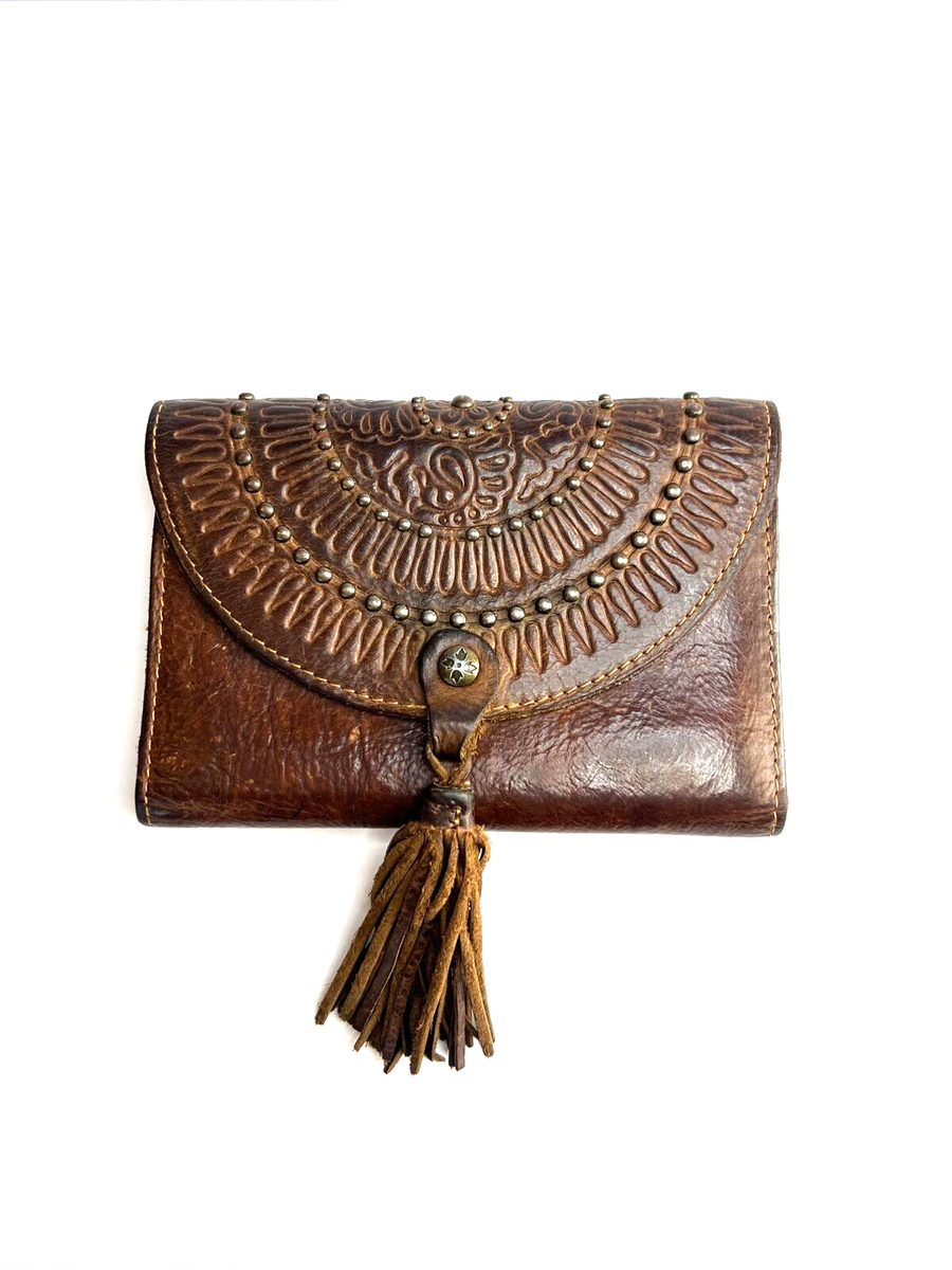 Patricia Nash Colli Brown Leather Trifold Tasseled Wallet