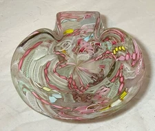 Large vintage hand blown Murano glass cigarette cigar ashtray Italy latticino