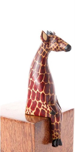 Giraffe Hand Carved Wooden Statue Shelf Sitter Made in Kenya Africa craft gift - Picture 4 of 4