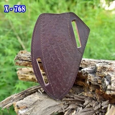 Leather Hand Engraved PANCAKE Fixed Blade Knife Belt Sheath Folding Case Cover