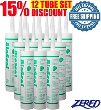 LOT 12-Tubes BioSeal Silicone Caulk Sealant- Kitchen & Bath Grade CLEAR