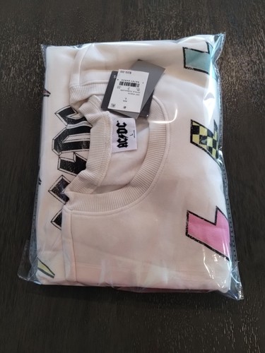 AC DC Cropped Long Sleeve Pullover Sweatshirt, Cream White Size Large - Picture 7 of 8