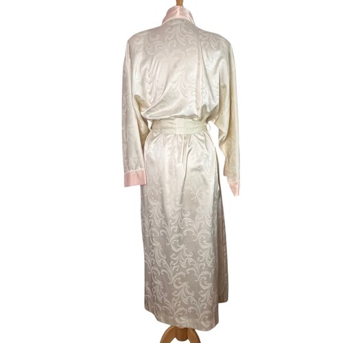 Vintage Natori Saks Kimono Robe Womens Small Ivory & Pink Satin Floral Appliqué - Picture 6 of 8