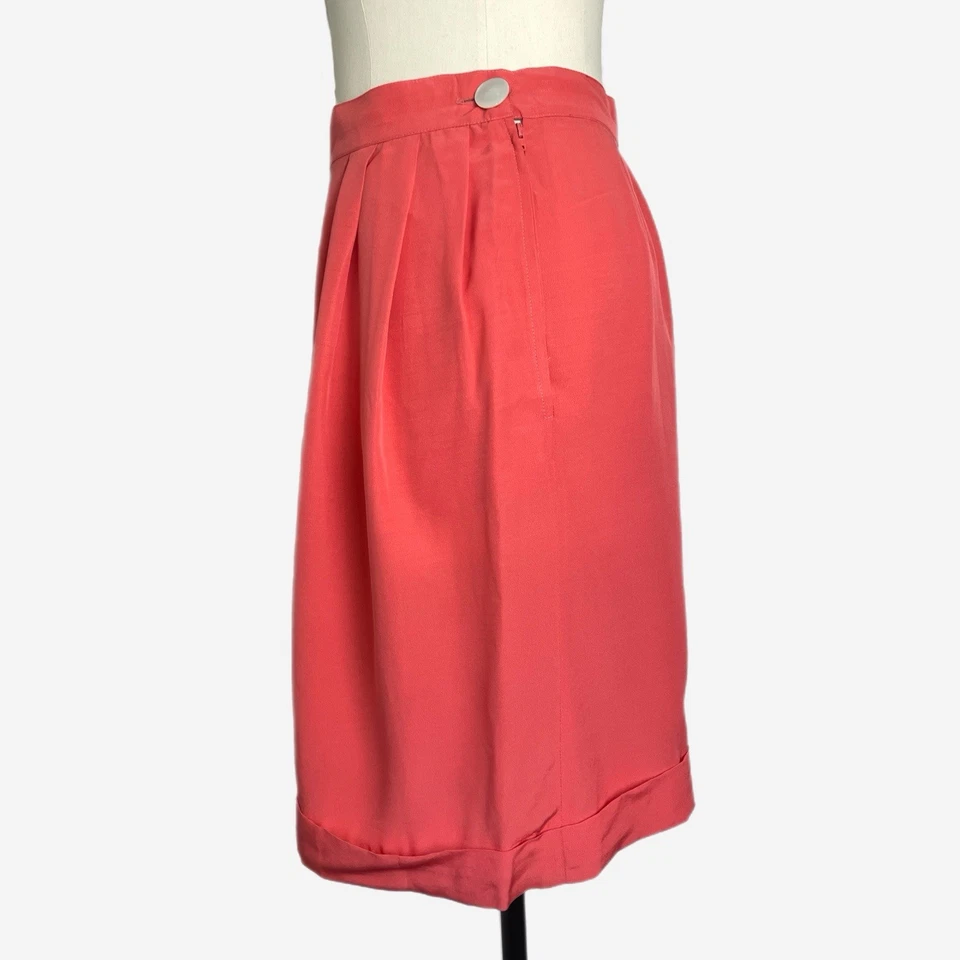 Genny Coral Mezcla Seda Cintura Alta Plisado Puños Culottes Vintage Bermudas Talla S Foto 3 de 4