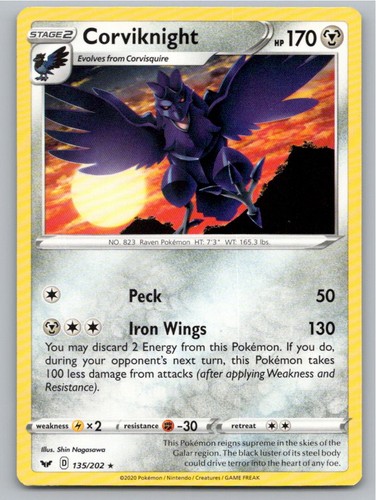 2020 POKEMON CORVIKNIGHT SWORD & SHIELD 135/202 R NM A57876 FREE S&H