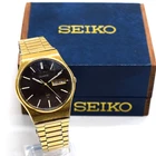 80s Vtg Seiko SQ 7123-8399 Faceted Crystal Day/Date Men's Watch w Original Box