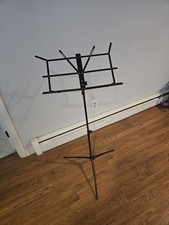 Foldable Portable Tripod Sheet Music Stand, Black Metal, 1 Tier w/ Carry Bag