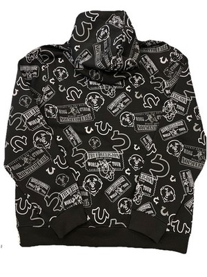 NWT TRUE RELIGION Men's Designer Buddha Ticket AOP Hoodie Black XL