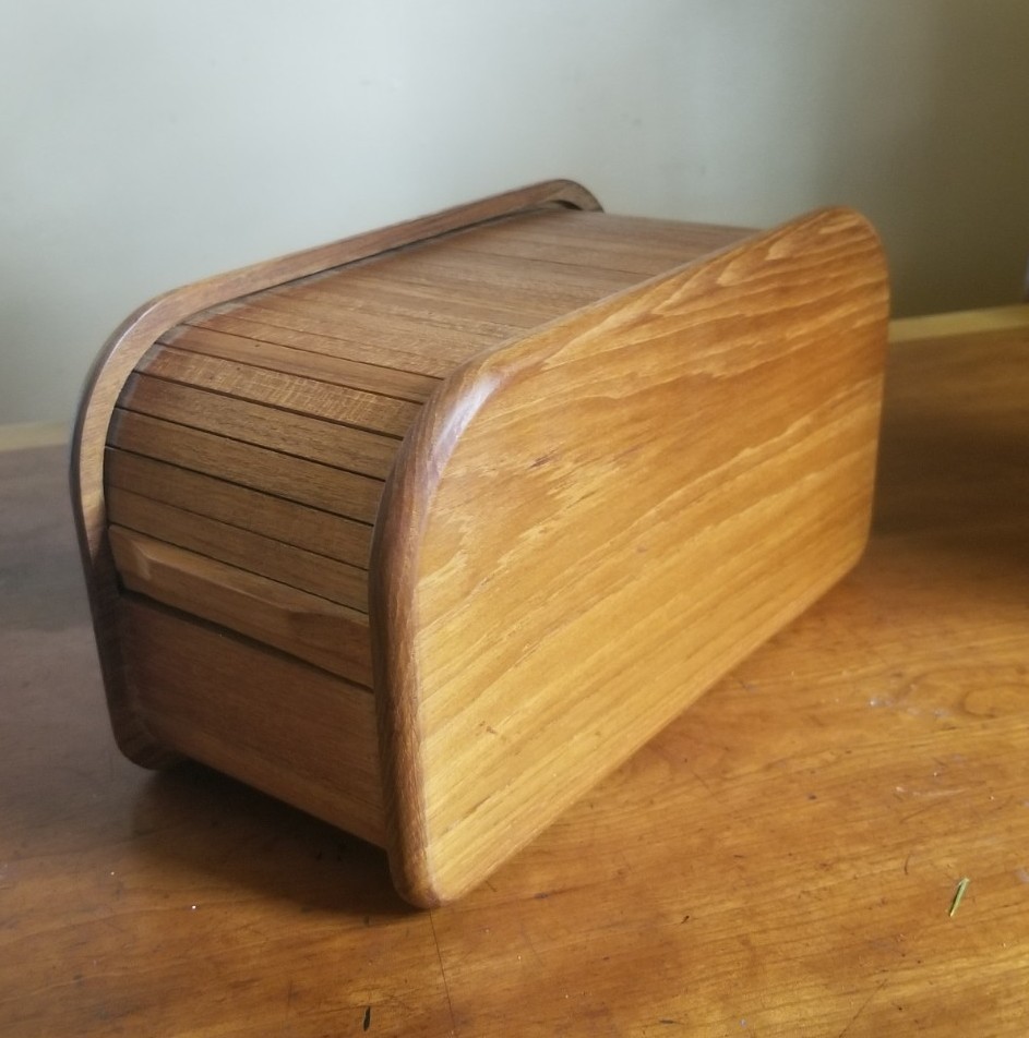 Vintage MCM Kalmar Designs Teak Wood Roll-Top CD Floppy Disk Holder Tambour BoX