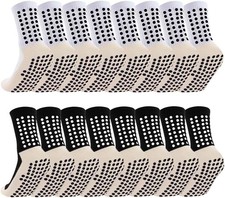 8 Pairs Kids Grip Soccer Socks, Non Slip Socks for 6-12 Years, White black