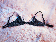 Victoria's Secret Black Floral Lace Bralette Bra Unlined Wireless Adj Strap S