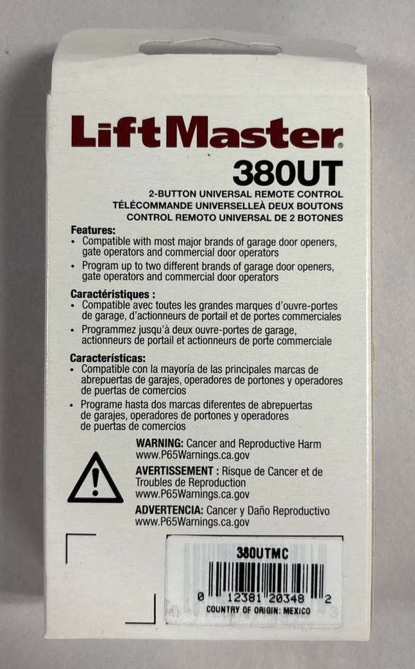 NEW! LIFTMASTER 380UT 2-BUTTON UNIVERSAL REMOTE TRANSMITTER - Image 2 of 3