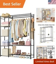 Closet Organizer Portable Wardrobe Rack with Shelves Hanging Rods Black