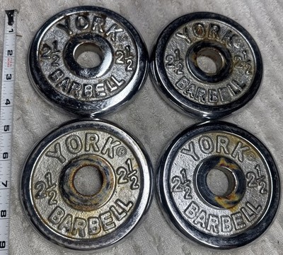 CHROME York Barbell 2.5 lb Plates Set of 4 Standard Weights 1'' 10 lbs VINTAGE