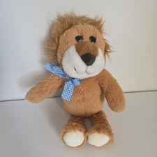 Brown LION PLUSH 30cm Approx Tim The Toyman Teddy Stuffed Animal Toy Blue Ribbon