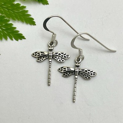 Solid Sterling Silver Dragonfly Earrings