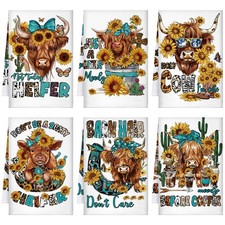 TecUnite 6 Pcs Highland Cow Kitchen Towels Set 24 x 16 inches, Charming Color