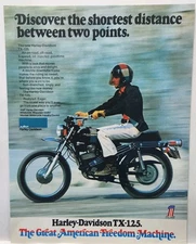 1973 AMF Harley Davidson TX-125 Motorcycle Original Print Ad Man Cave 70's