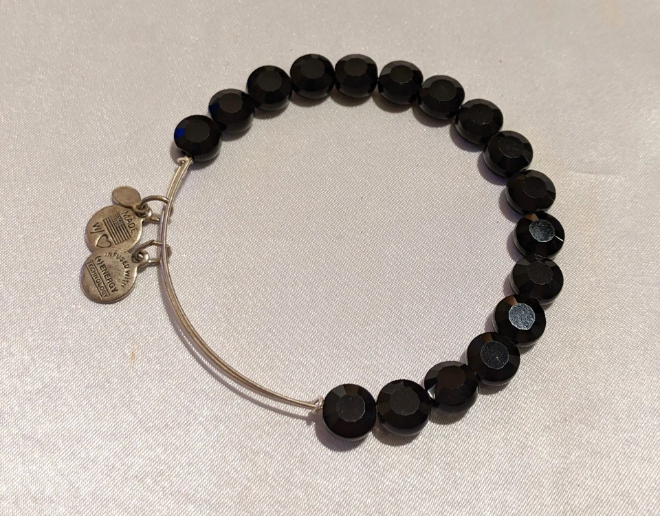ALEX & ANI Luxe Jet Black Glass Beaded Wrap Bangle Bracelet Silver Tone - Image 3 of 4